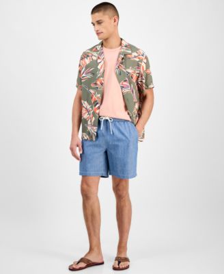 Men's Regular-Fit Leaf-Print Camp Shirt
