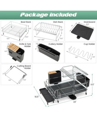 2-Tier Detachable Dish Rack with Drainboard and 360-Degree Swivel Spout – Space-Saving Kitchen Drying Rack with Rotating Spout