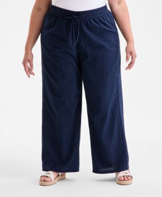 Plus Size Eyelet-Trim Wide-Leg Pants, Exclusively at Macy's