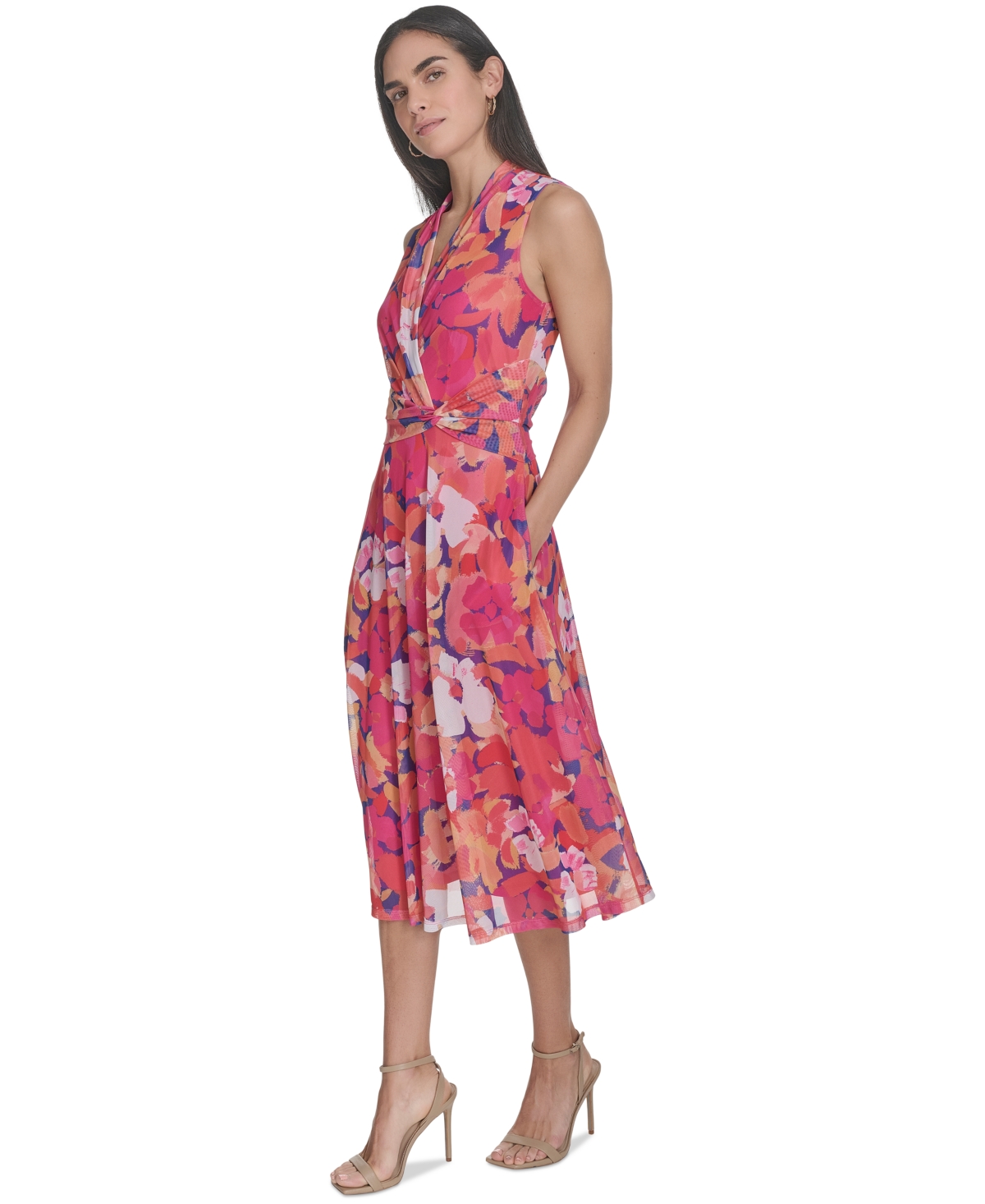Jessica Howard Plus Size Floral Surplice-neck Midi Dress In Multi