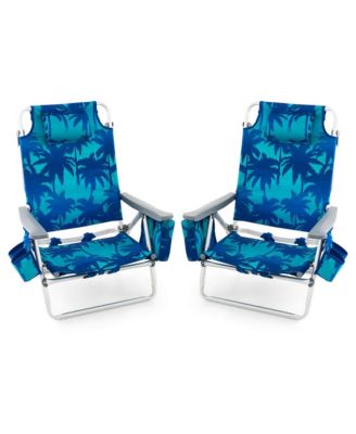 2-Pack Folding Backpack Beach Chair 5-Position Outdoor Reclining Chairs with Pillow