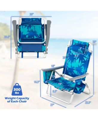 2-Pack Folding Backpack Beach Chair 5-Position Outdoor Reclining Chairs with Pillow