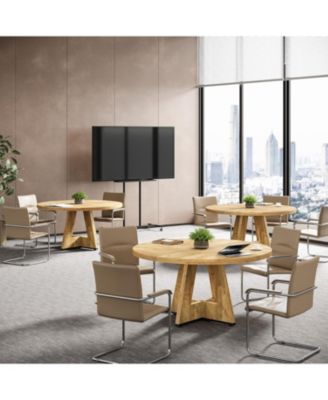 47-Inch Modern Office Desk, Round Home Office Desk for 4–6 People, Wood Tabletop & Sturdy Base