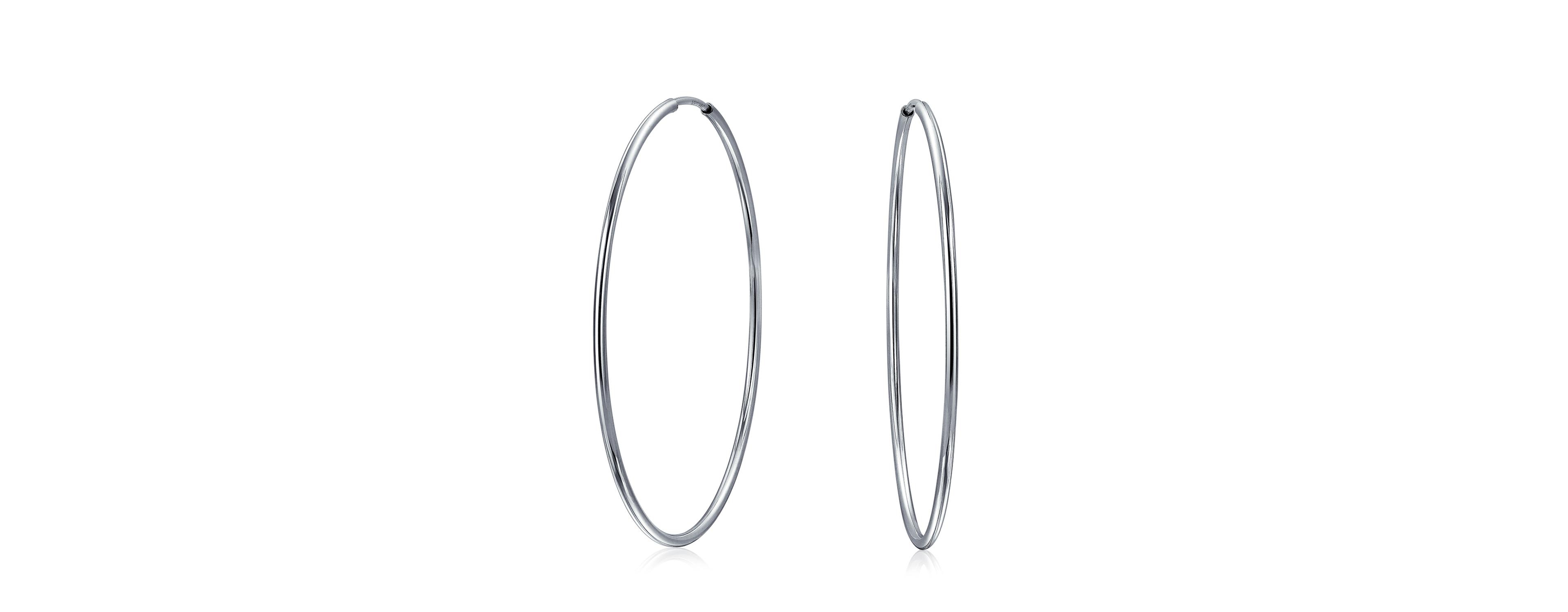 Bling Jewelry Thin Minimalist Hoop Huggie Earrings Sterling Silver Various Sizes