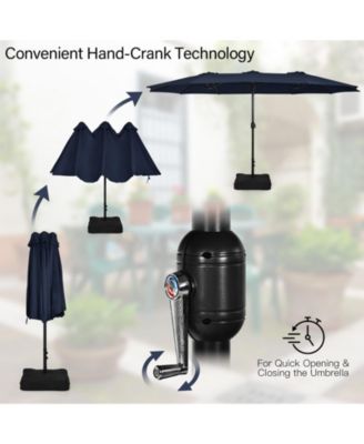 15FT Double-Sided Twin Umbrella Sun Shade Outdoor Crank Market Base Patio