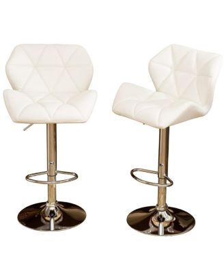 of 2 Adjustable Swivel Bar Stools with Diamond-Tufted Faux Leather Seats, Footrest, and Chrome Base for Kitchen or Home Bar