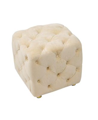 Velvet Upholstered Cube Ottoman with Tufted Design, Hidden Storage, Gold Legs, Footstool for Living Room or Bedroom
