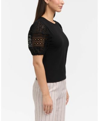 Women's Eyelet Puff Sleeve Top