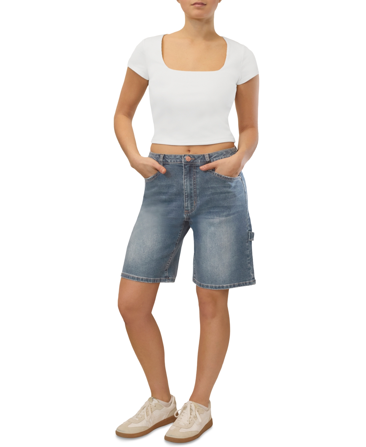 Juniors' High-Rise Denim Jorts - Dark Wash