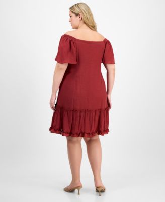 Plus Size Off-The-Shoulder Ruffled-Hem Dress