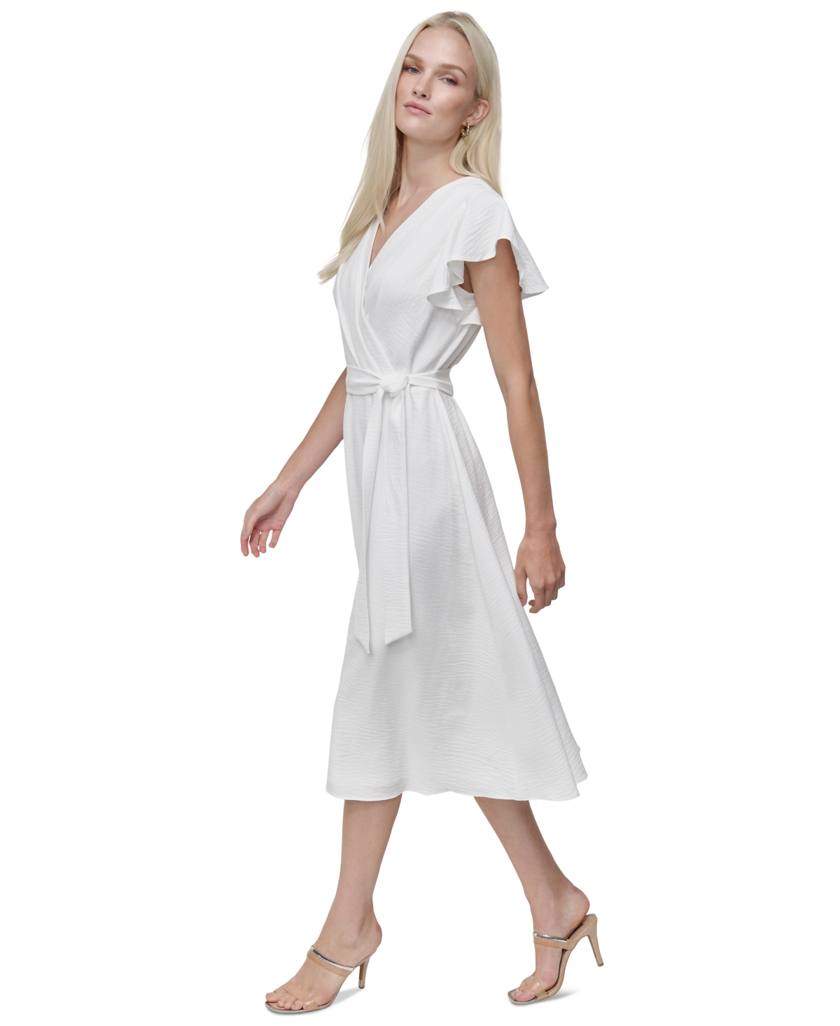 DKNY WOMEN'S FLUTTER-SLEEVE MIDI DRESS 
