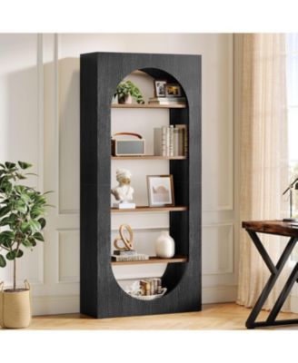 5-Tier Black Arched Bookshelf, 70.87-Inch Tall Arch Bookcase with Storage, Modern Book Shelf Storage Organizer for Living Room, Home Office