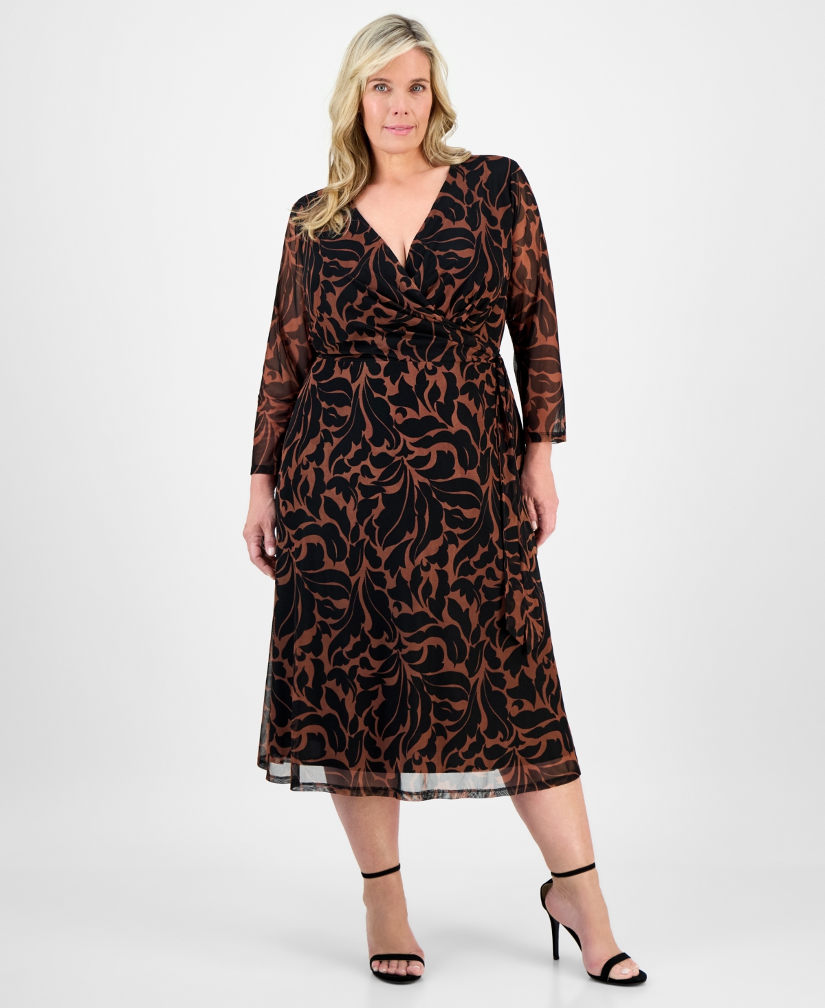Plus Size Printed Surplice Side-Tie Dress - Spice