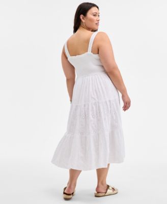 On 34 Trendy Plus Size Smocked Eyelet Maxi Dress, Exclusively at Macy's