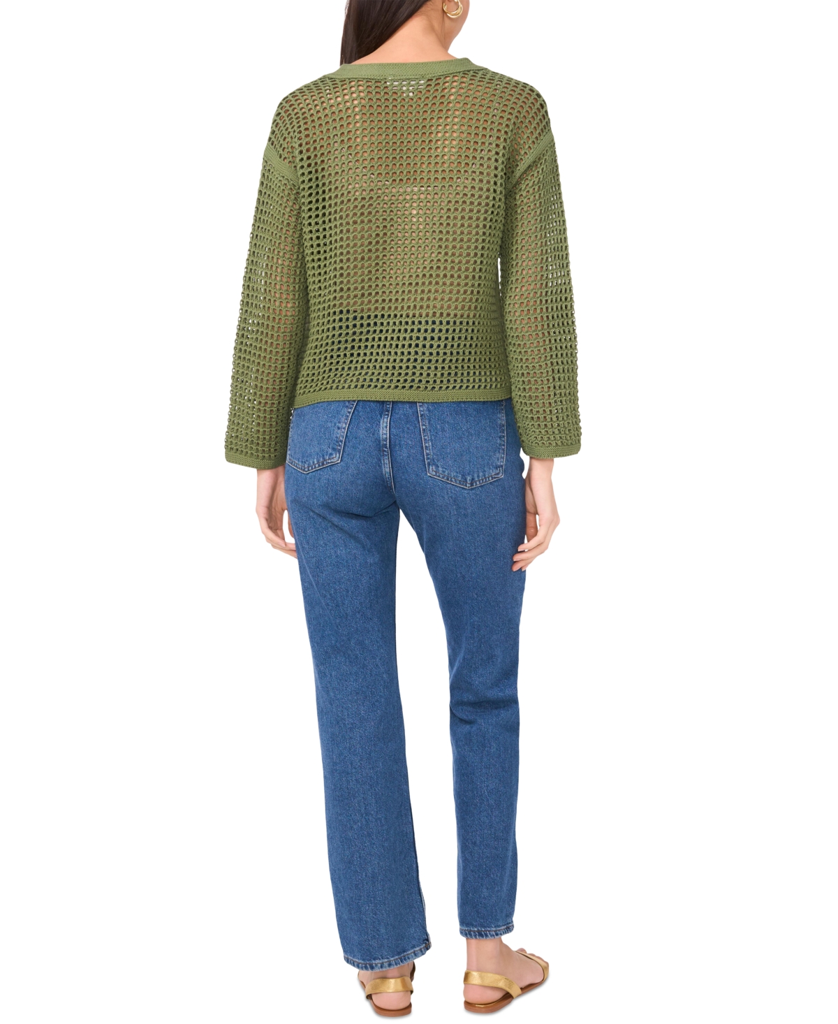 Shop Vince Camuto Women's Lace-up Fishnet Long-sleeve Sweater