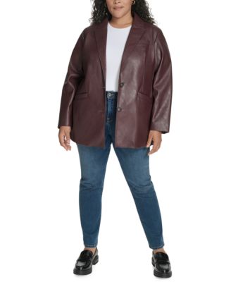 Plus Size Faux-Leather Peak-Lapel Jacket