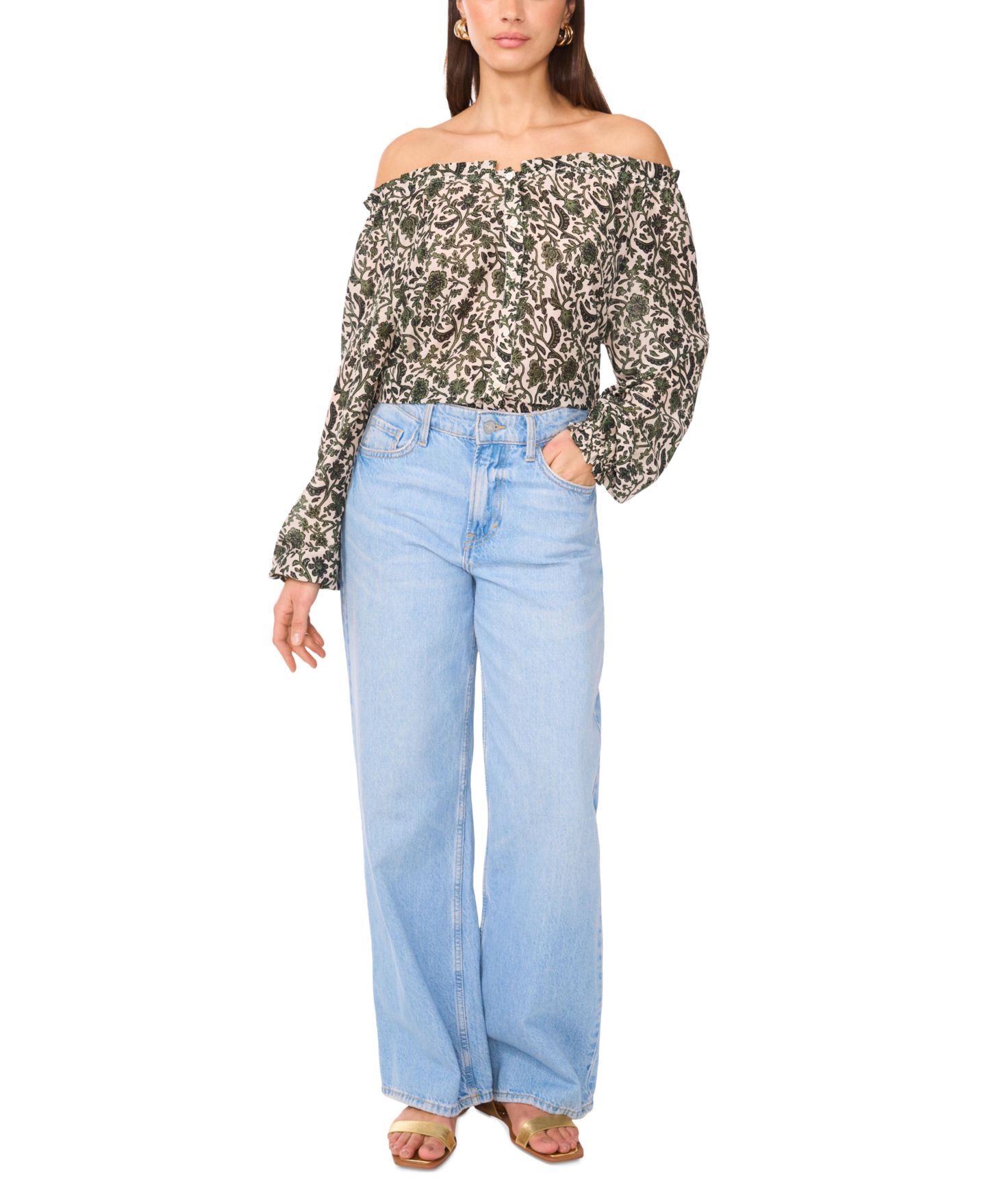 Женский топ Vince Camuto Off-The-Shoulder Long-Sleeve, цвет: Тёмный зелёный — фото 3