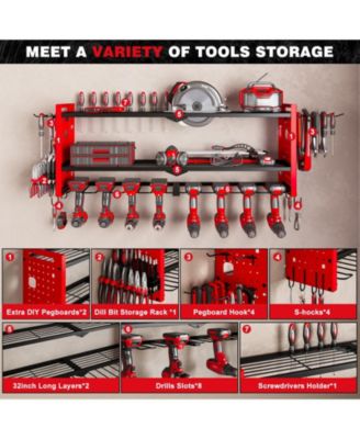 3-Tier Power Tool Organizer Shelving Heavy Duty Storage Rack, Red