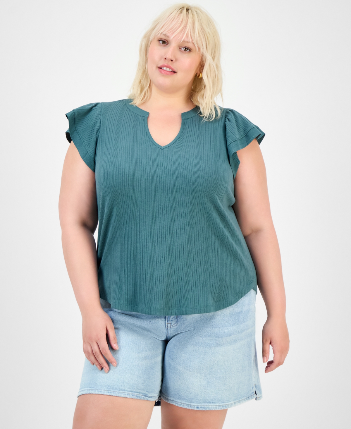 Trendy Plus Relaxed Flutter-Sleeve Top - Cashmere Red