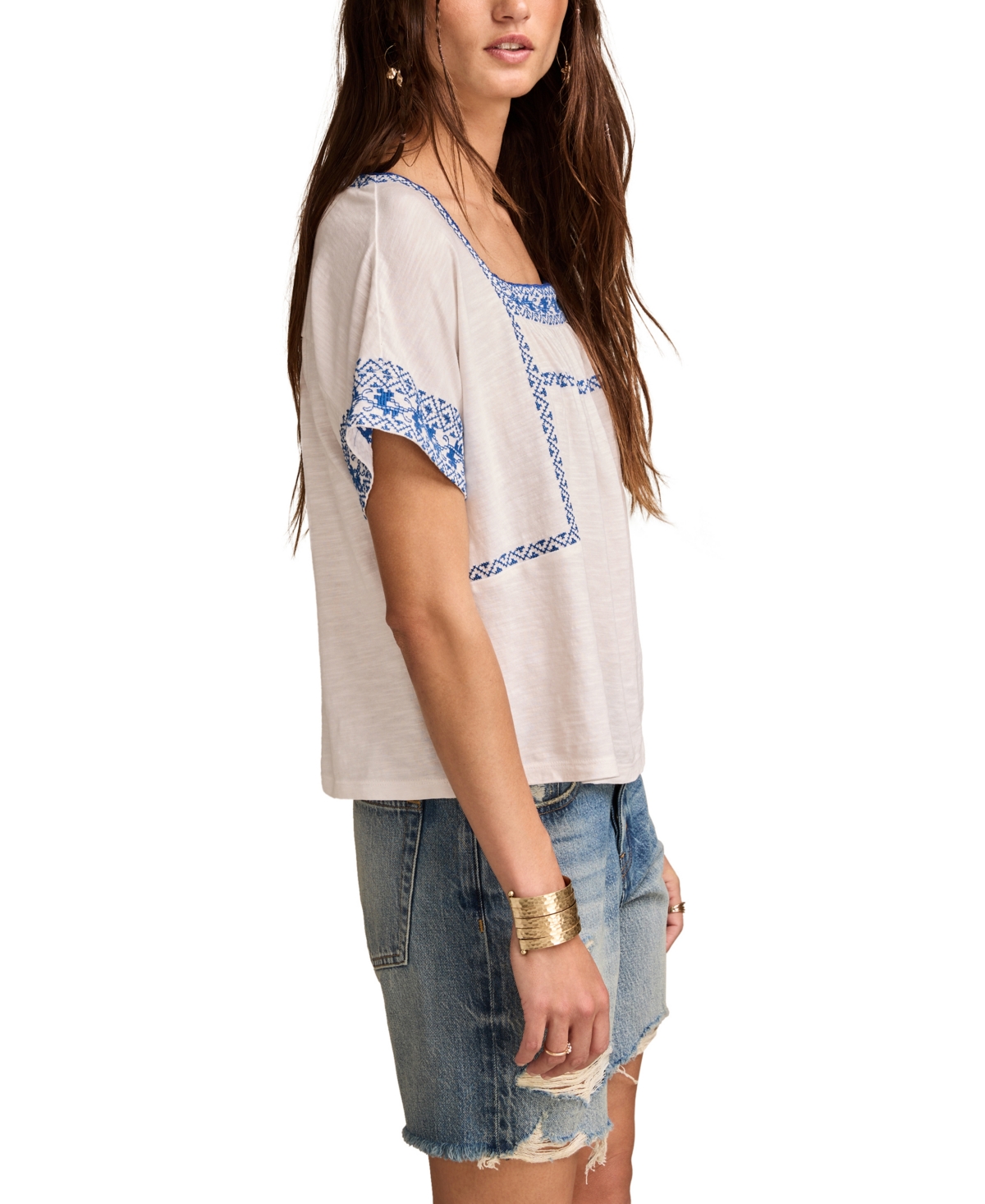 Lucky Brand Women's Embroidered Short-sleeve Cotton T-shirt