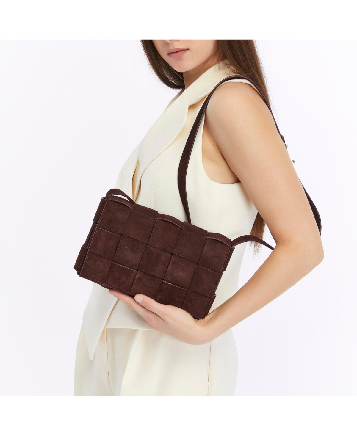 Women's Woven Suede Shoulder Bag, Created for Macy's - Dark brown