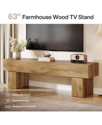 63&amp;#x22; TV Stand, Farmhouse Entertainment Center, Low TV Console Table for Living Room, Long Media Console Television Stands for 55/60/65 Inches TV