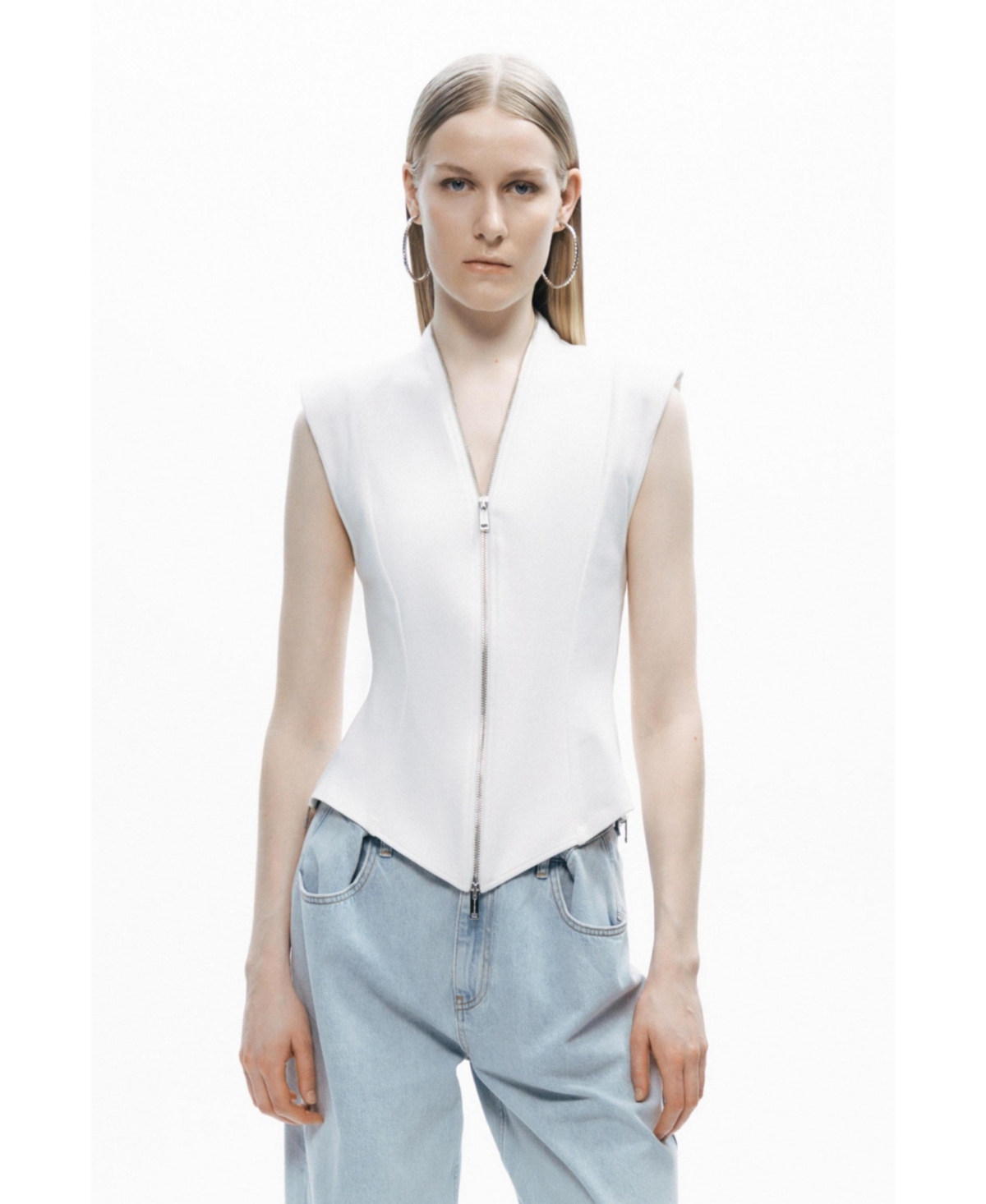 Women's Zipper Design Blouse - Open white