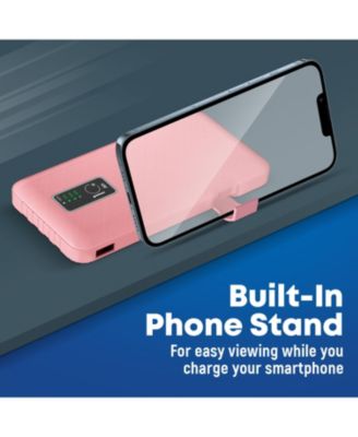 10,000mAh Rapid Charging Power Bank with LCD Battery Display, 4 Built-In Cables, and Phone Stand