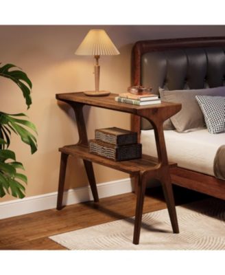 Set of 2 Narrow Side Table for Living Room, Farmhouse Slim End Table with Storage Shelves, for Bedroom, Small Spaces, Easy Assembly