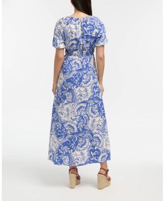 Women's V-Neck Dress with Smocking Detail