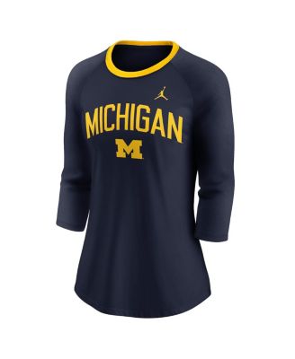 Women's&nbsp;Navy Michigan Wolverines Tri-Blend Raglan 3/4 Sleeve Top