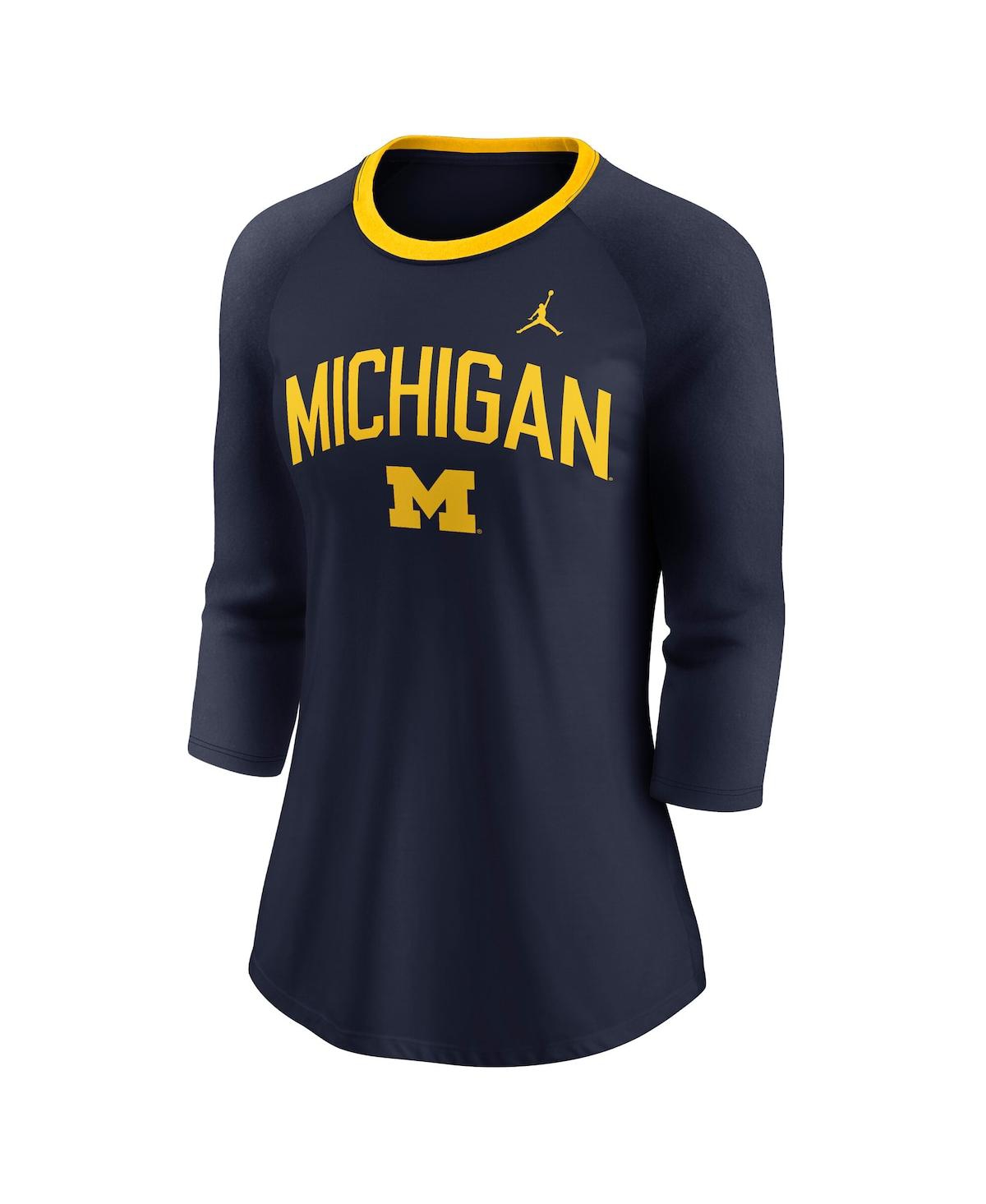 Jordan Women'sâ Navy Michigan Wolverines Tri-blend Raglan 3/4 Sleeve Top