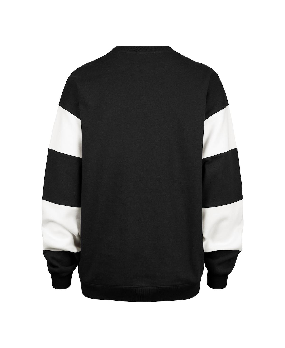47 BRAND WOMEN'S BLACK CHICAGO BLACKHAWKS EEPHUS BARRED PULLOVER SWEATSHIRT 