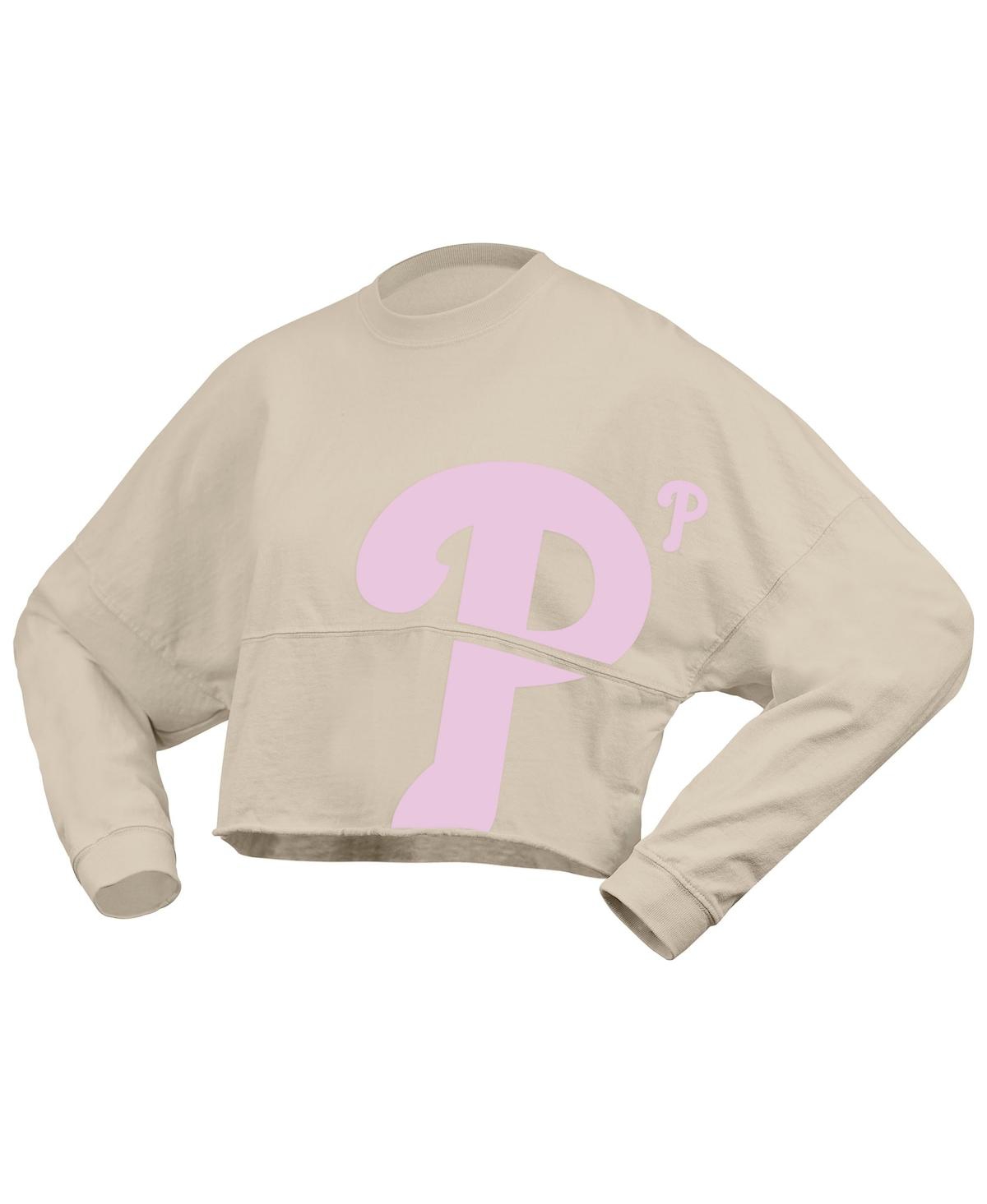 Fanatics Women's Cream Philadelphia Phillies Floral Preppy Cropped Long Sleeve T-shirt