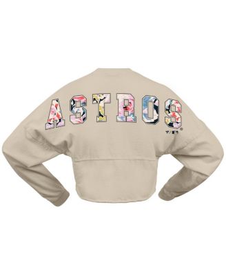 Women's Cream Houston Astros Floral Preppy Cropped Long Sleeve T-Shirt
