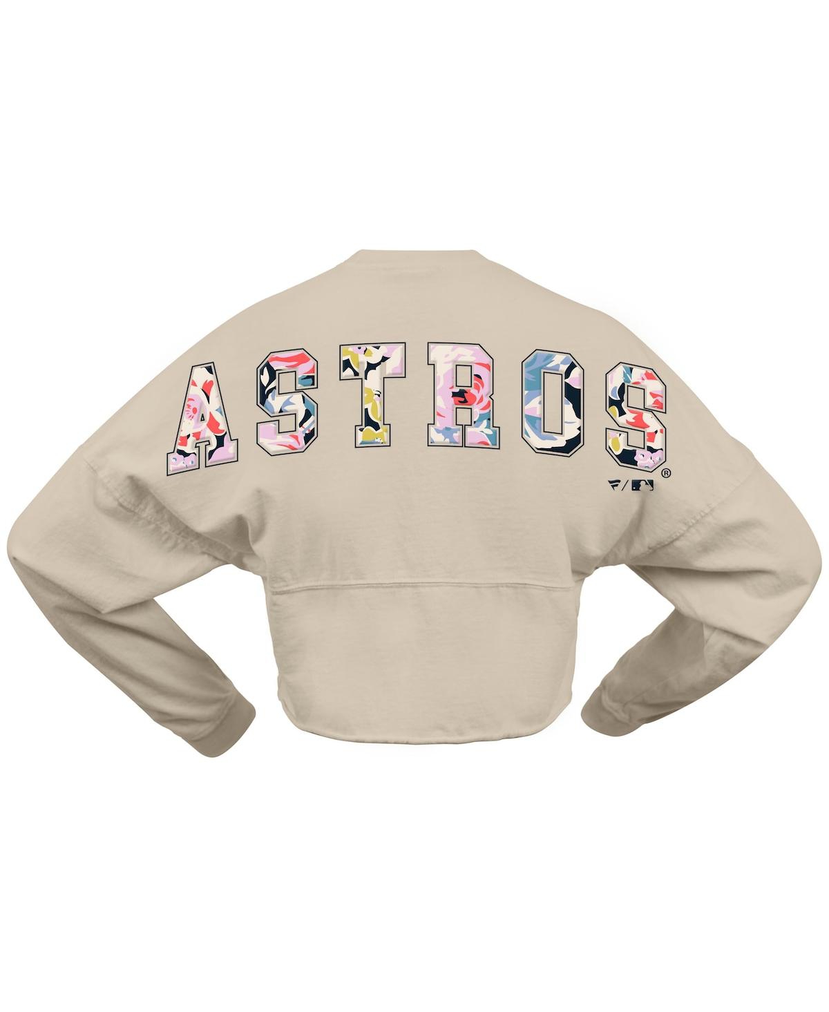 Fanatics Women's Cream Houston Astros Floral Preppy Cropped Long Sleeve T-shirt