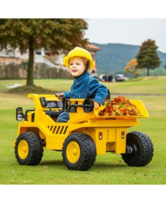 12V Caterpillar Licensed Kids Ride on Dump Truck with Tiltable Bump Bed