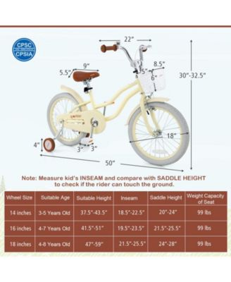 18 Inch Kids Bike Adjustable with Training Wheels Ages 3-8 Years Olds