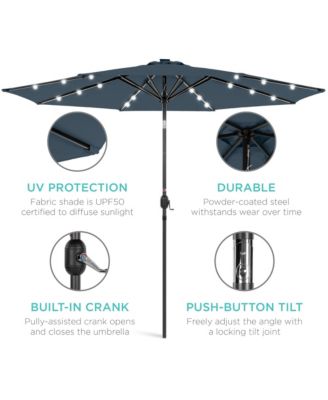 10ft Solar LED Lighted Patio Umbrella w/ Tilt Adjustment, UV-Resistant Fabric