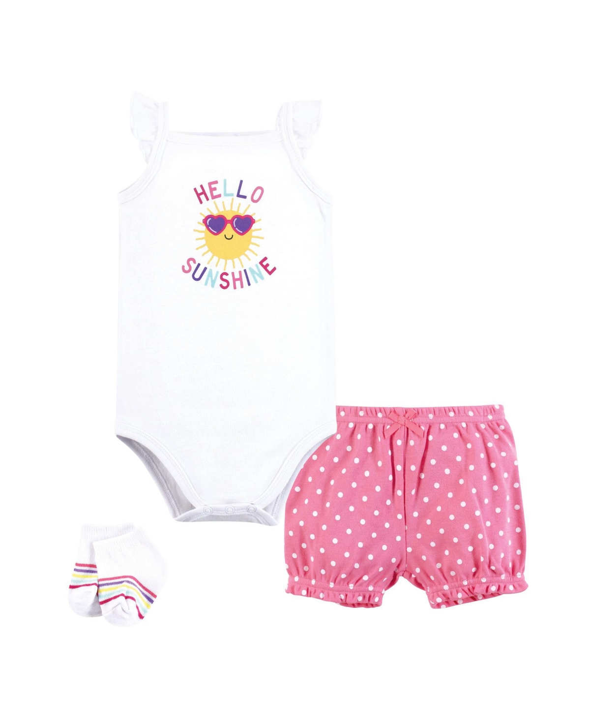 Hudson Baby Baby Girls Hudson Bodysuit, Short and Sock - Hello sunshine sunglasses