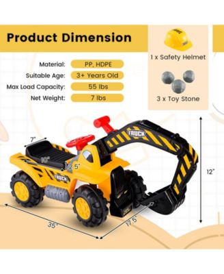 Ride on Push Car Bulldozer Digger Toy with Safety Helmet and Working Shovel