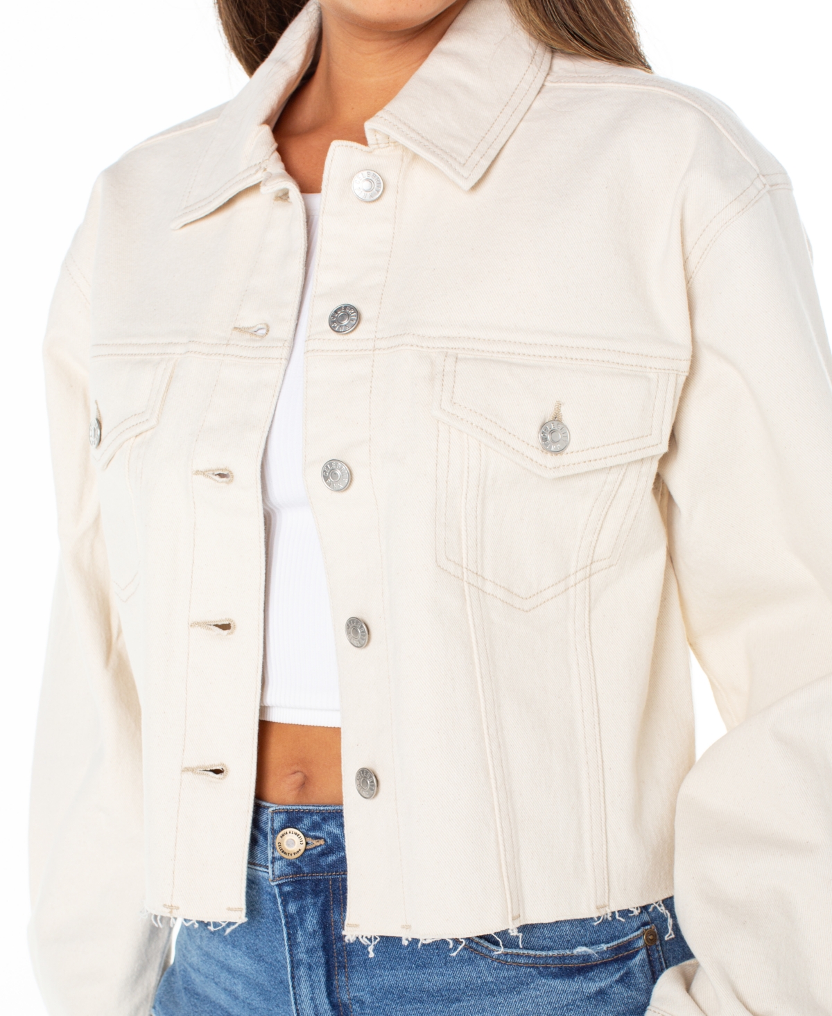 Celebrity Pink Juniors' Frayed-hem Cropped Denim Jacket