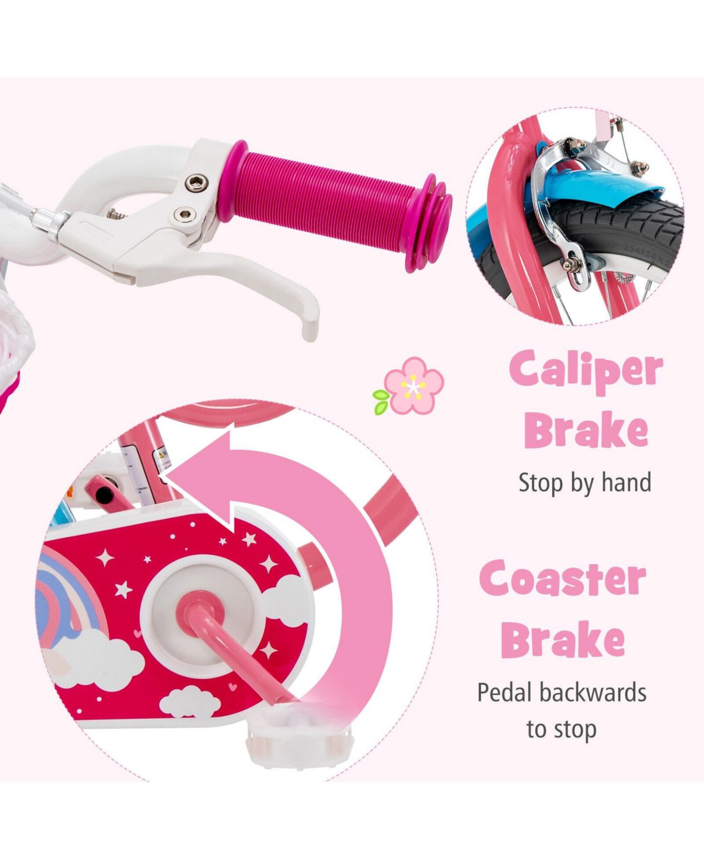 Детская игрушка Mecale Adjustable Kids' Bicycle with Training Wheels and Basket, Ages 3-9, цвет: Розовый — фото 8