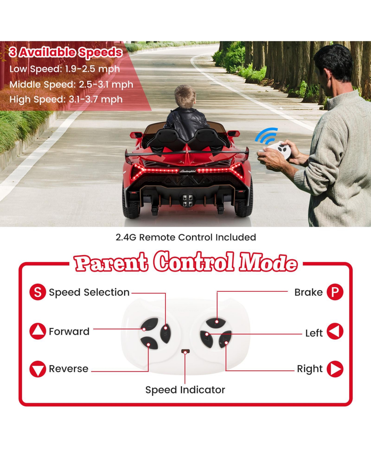 12V Licensed Lamborghini 4WD Kids Ride-on Sports Car with 2.4G Remote