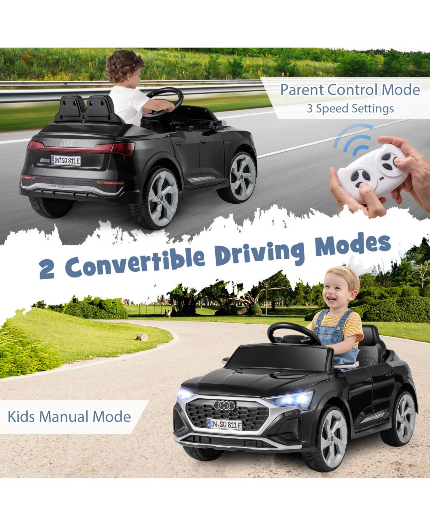 Детская игрушка Mecale 12V Kids Ride on Car Licensed Audi SQ8 with Remote Control and 3 Speeds, цвет: Чёрный — фото 5