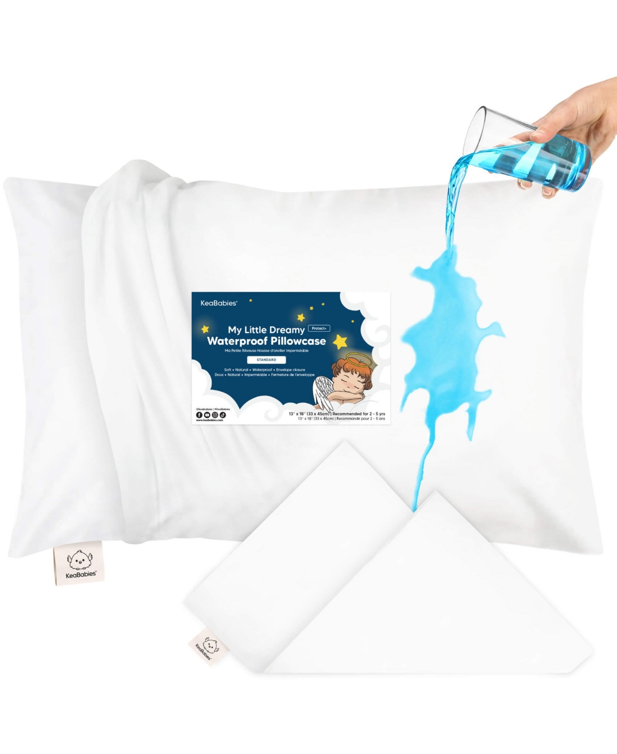 KeaBabies Toddler 13X18 Pillowcase, Soft Waterproof Pillow Protector Cover for Kids, Boys, Girls, Travel - Soft white