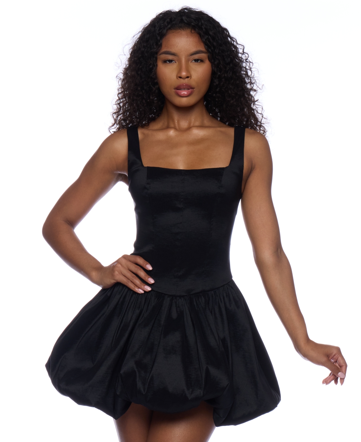 Juniors' Square-Neck Bubble-Hem Sleeveless Fit & Flare Dress - Black