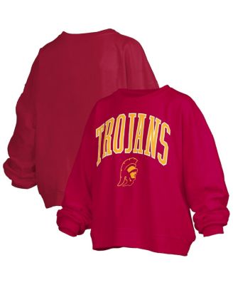 Pressbox - Women's Cardinal USC Trojans Janise Arch Over Logo Waist Length Oversized Pullover Sweatshirt