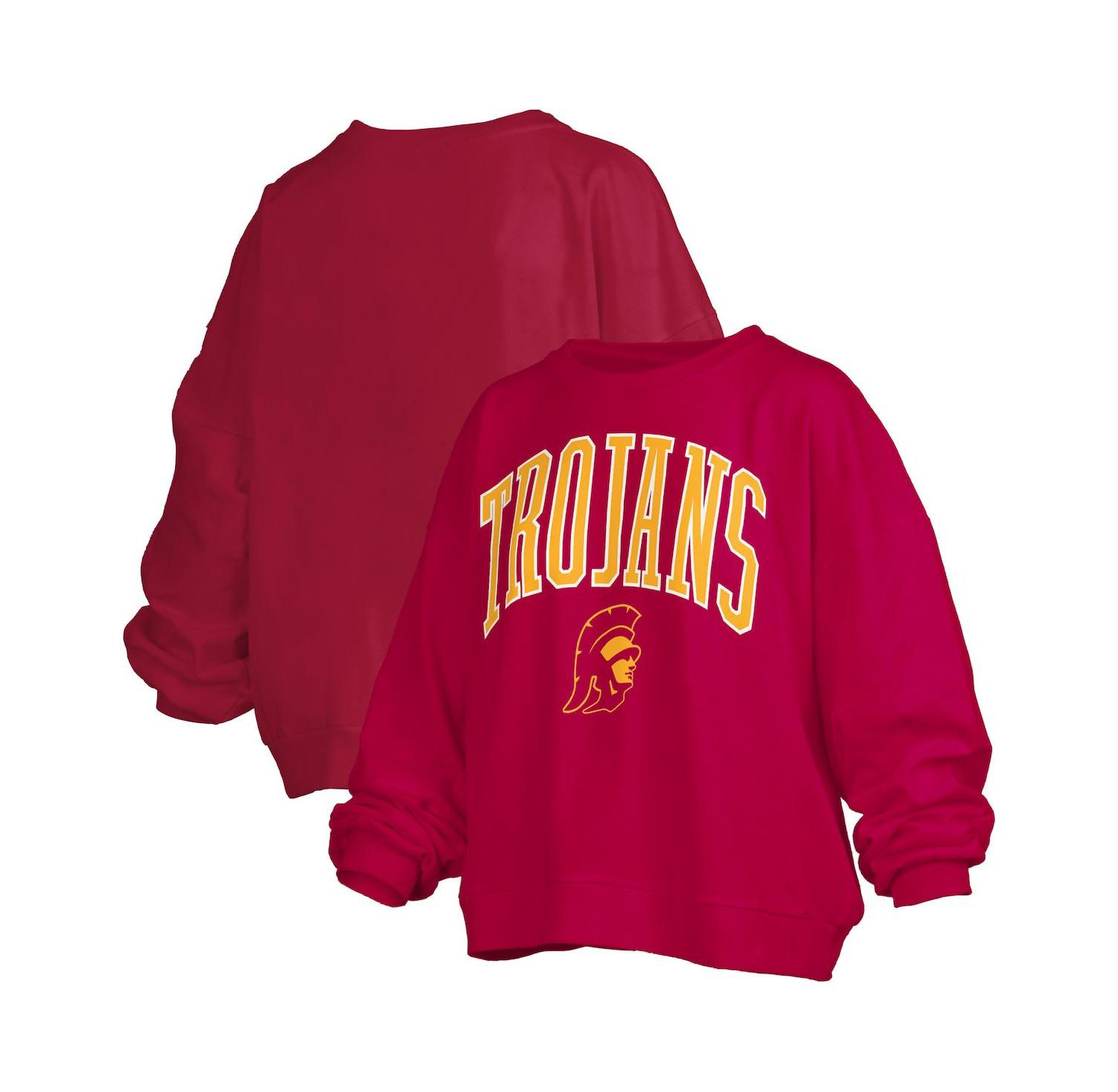 Women's Cardinal USC Trojans Janise Arch Over Logo Waist Length Oversized Pullover Sweatshirt
