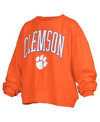 Women's Orange Clemson Tigers Janise Arch Over Logo Waist Length Oversized Pullover Sweatshirt